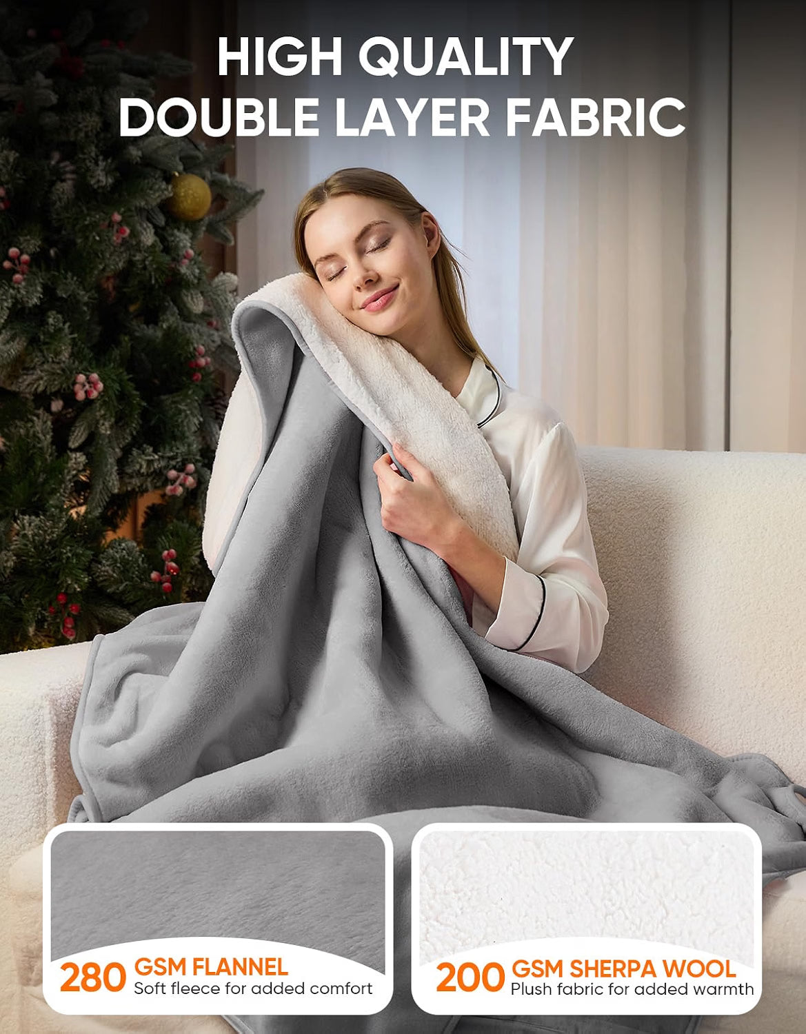 12V/24V Heated Car Blanket – Electric Flannel Heating Throw with 3 Heat Settings & Auto-Off Timer, 60" × 44", Grey