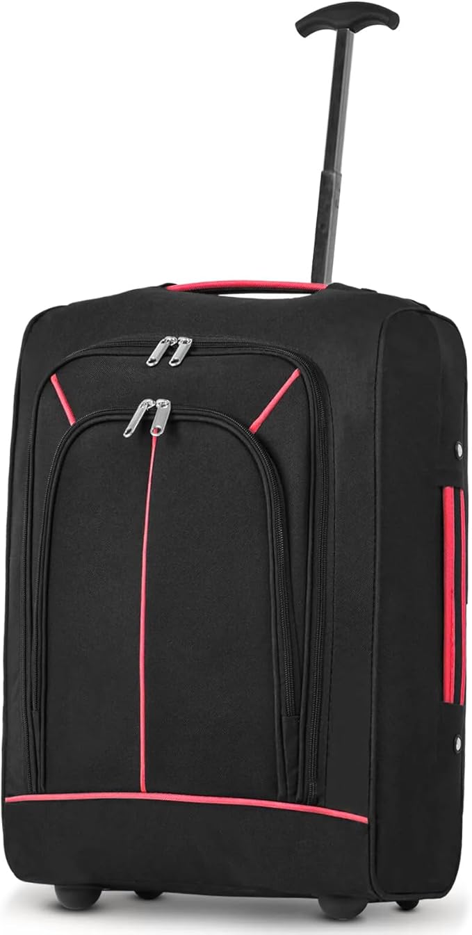 35L Cabin Trolley Bag – 50x35x20cm Lightweight Hand Luggage Suitcase with Wheels, Telescopic Handle & Multi-Pockets, Red/Black**
