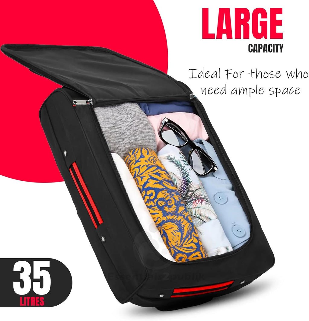 35L Cabin Trolley Bag – 50x35x20cm Lightweight Hand Luggage Suitcase with Wheels, Telescopic Handle & Multi-Pockets, Red/Black**