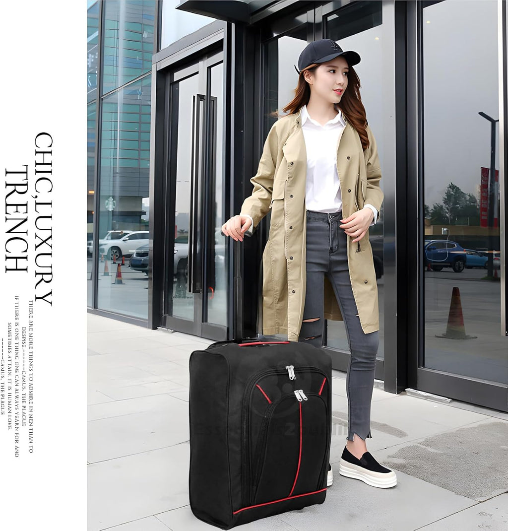35L Cabin Trolley Bag – 50x35x20cm Lightweight Hand Luggage Suitcase with Wheels, Telescopic Handle & Multi-Pockets, Red/Black**