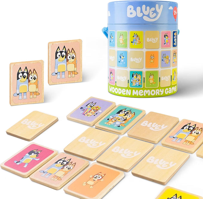Bluey Wooden Memory Matching Game for Kids Age 2+ – Educational Pairs Game with Colourful Character Cards & Travel Storage Tin**