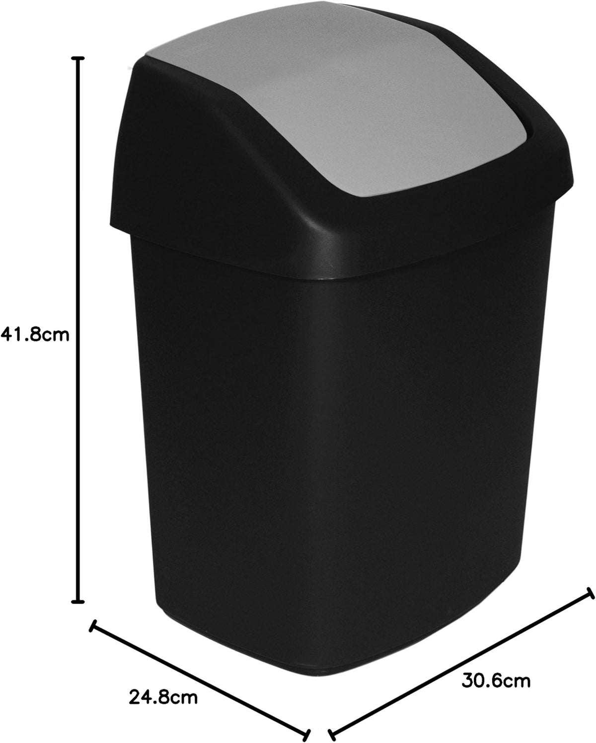 Curver Waste Bin with Swinging Lid, Black/Grey, 15 Litre