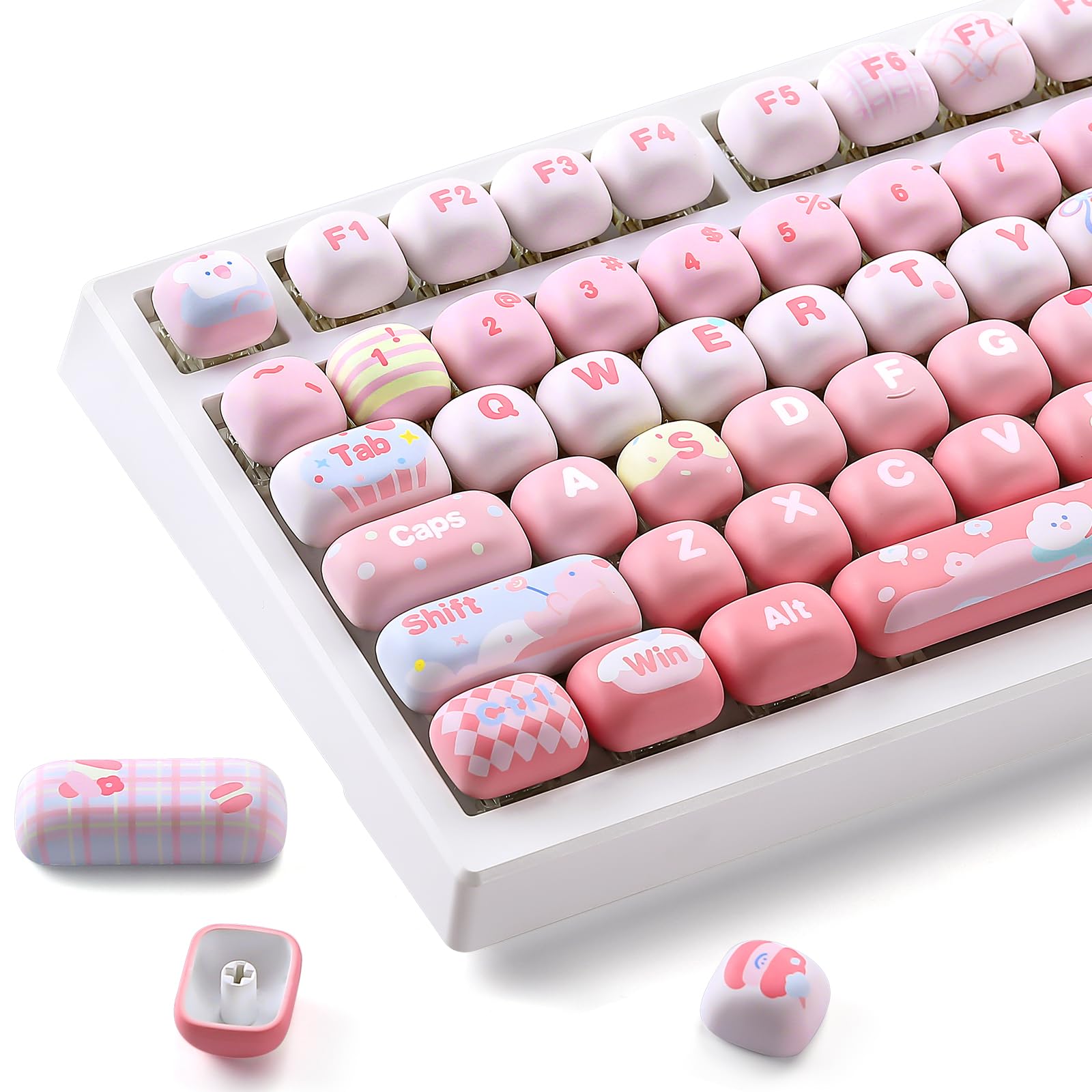 YUNZII Cute Pink Ice Cream Keycaps – 138 Keys PBT MOG Profile Custom Keyboard Keycap Set