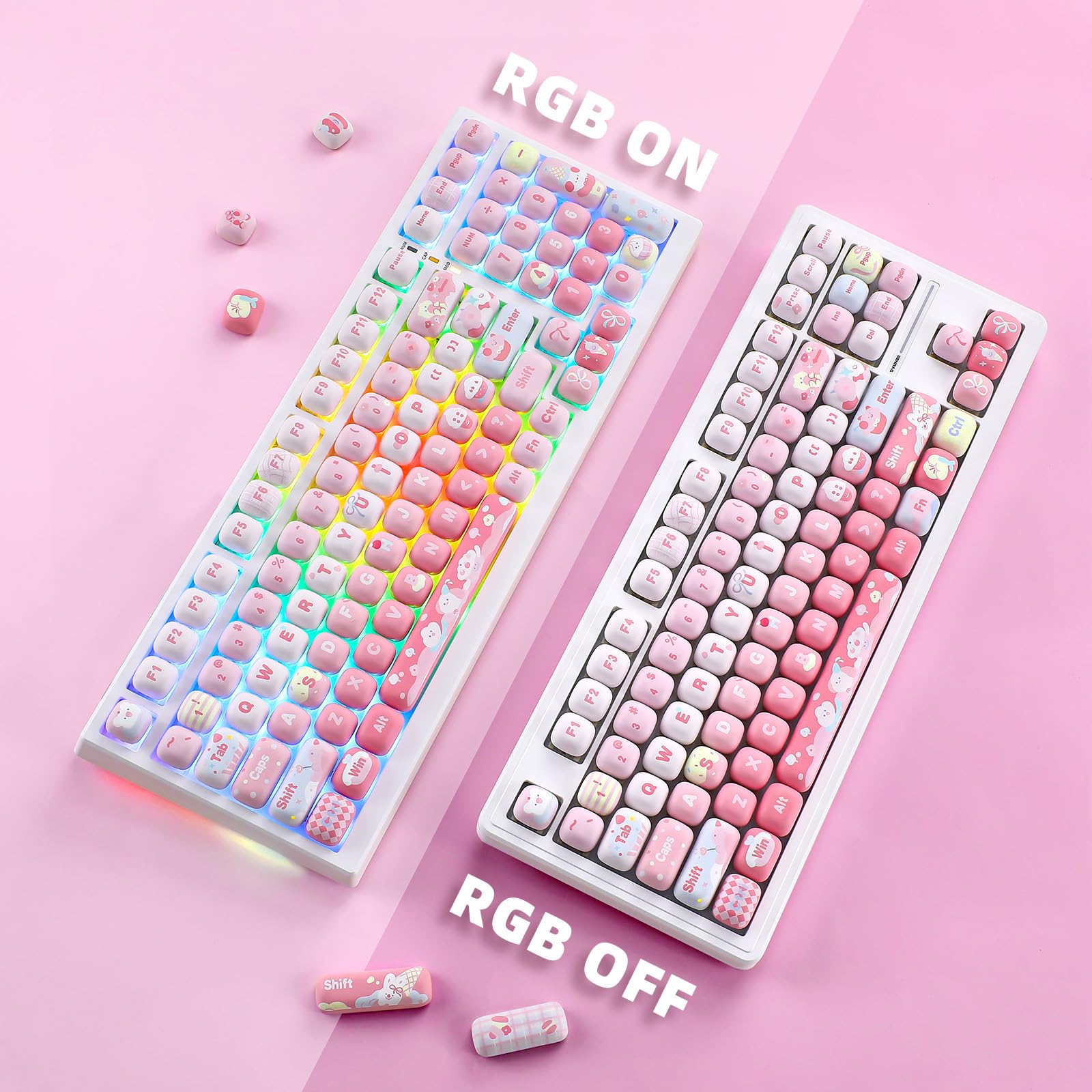 YUNZII Cute Pink Ice Cream Keycaps – 138 Keys PBT MOG Profile Custom Keyboard Keycap Set