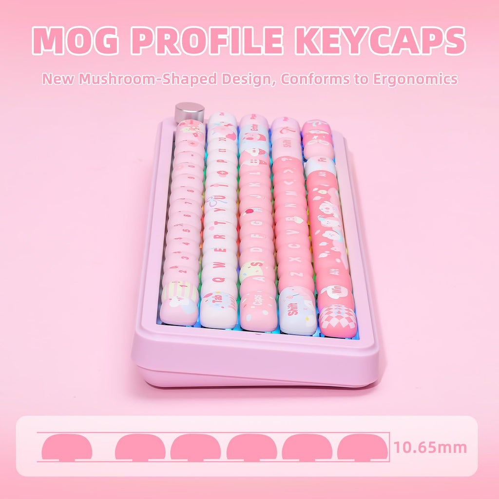 YUNZII Cute Pink Ice Cream Keycaps – 138 Keys PBT MOG Profile Custom Keyboard Keycap Set