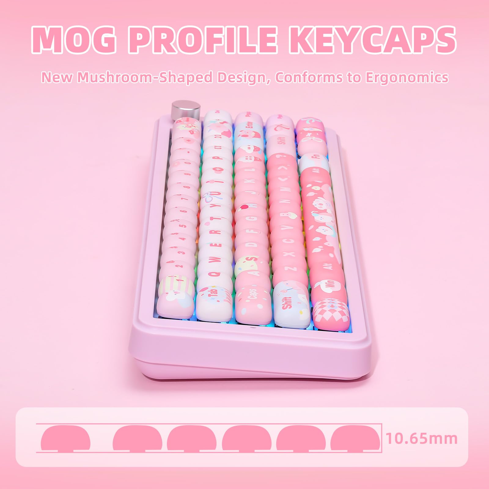 YUNZII Cute Pink Ice Cream Keycaps – 138 Keys PBT MOG Profile Custom Keyboard Keycap Set