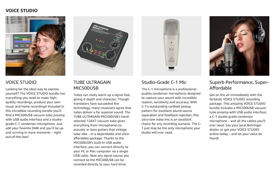 Behringer VOICE STUDIO Complete Recording Bundle – Studio Condenser Microphone, Tube Preamp with 16 Voicings & USB Audio Interface**