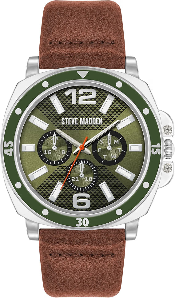 Steve Madden Men's Strap Watch Brown Leather