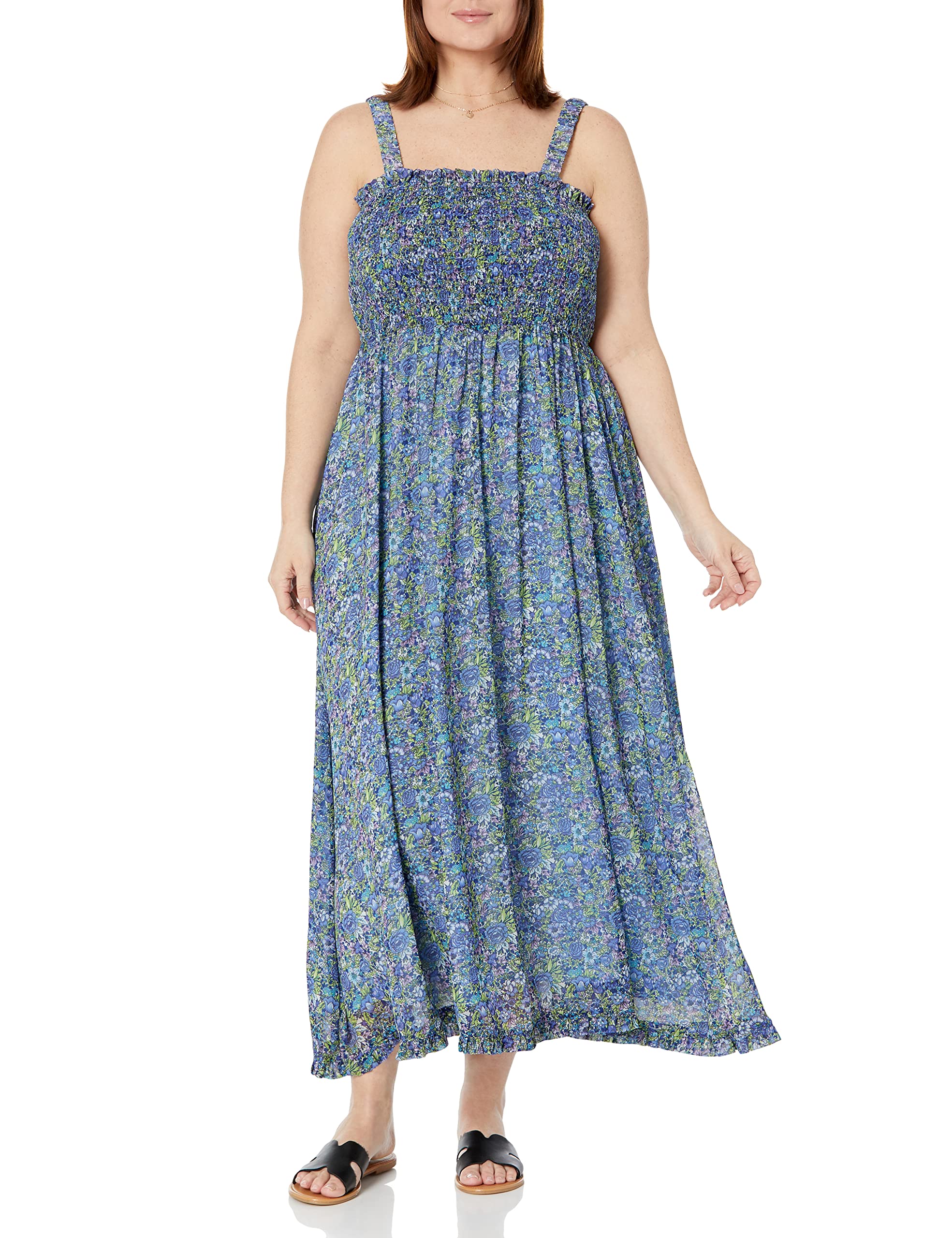 The Drop Women's Jaya Smocked Bodice Chiffon Maxi, Navy Multi Floral, 3XL Plus