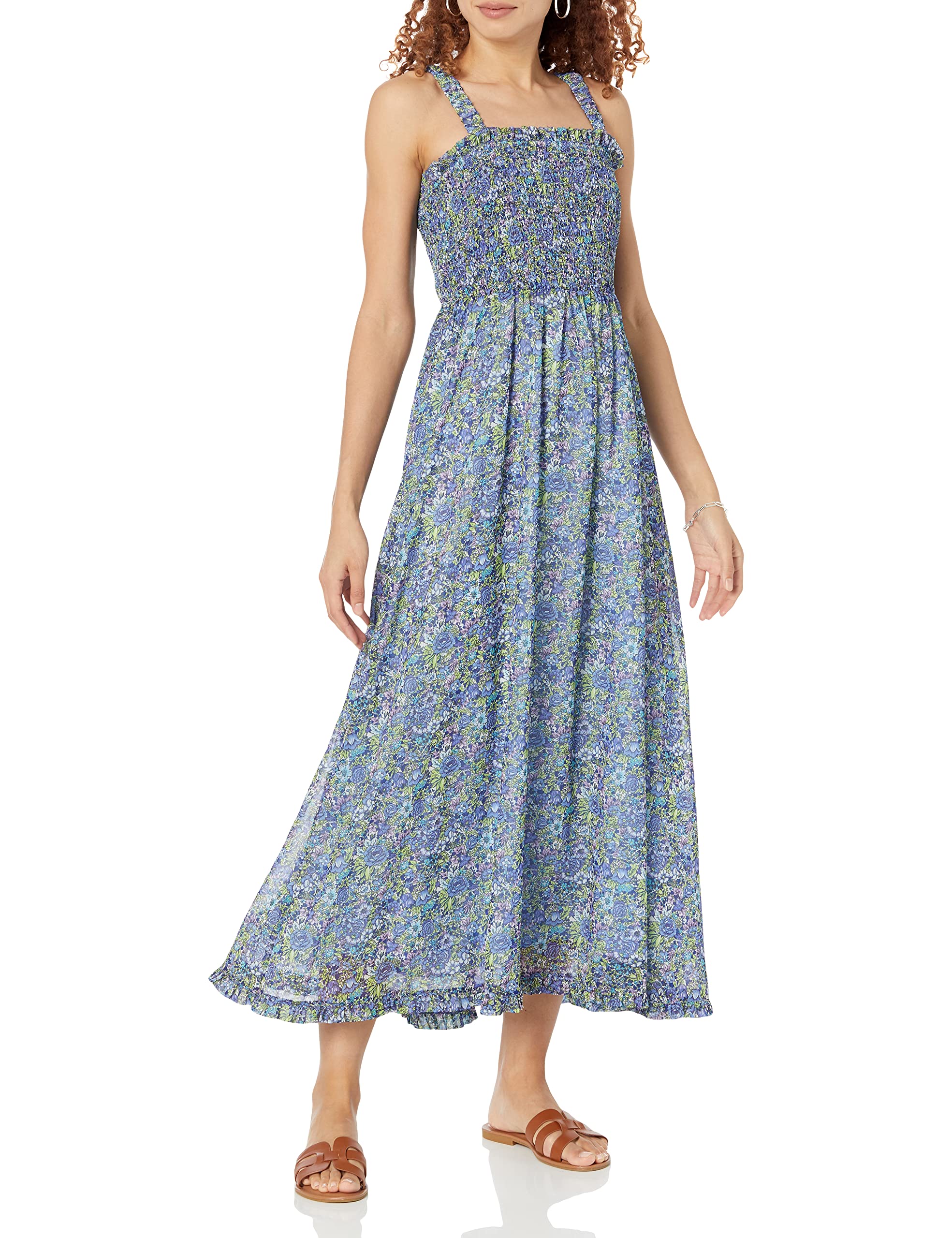 The Drop Women's Jaya Smocked Bodice Chiffon Maxi, Navy Multi Floral, 3XL Plus