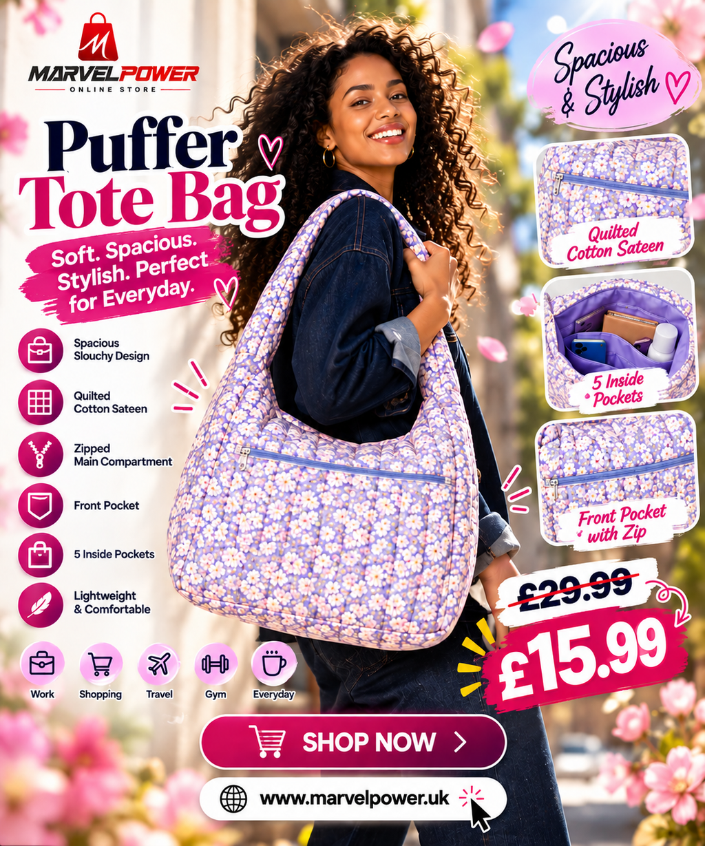 Sofia Grainge Women's Quilted Puffer Tote Bag with Zip, Blue Ivory Delicate Floral