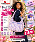 Sofia Grainge Women's Quilted Puffer Tote Bag with Zip, Blue Ivory Delicate Floral
