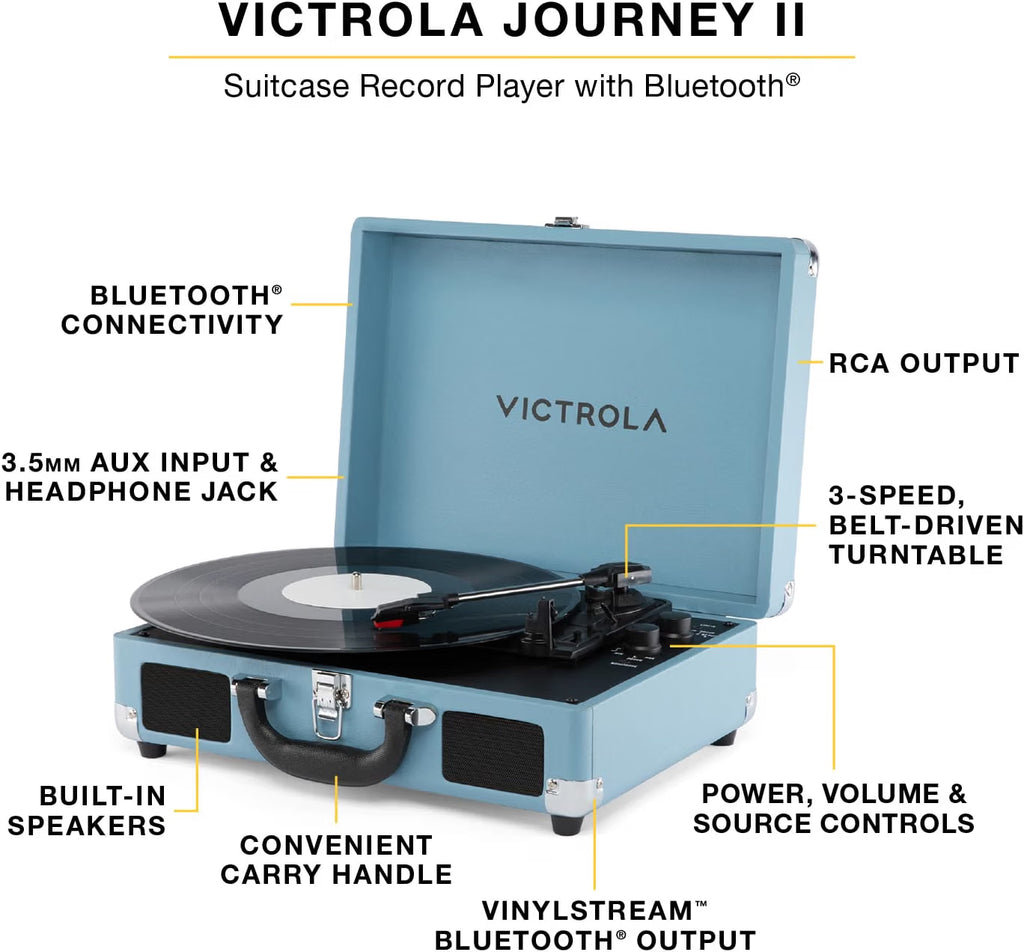 Victrola Journey II - Bluetooth Suitcase Record Player - Turquoise