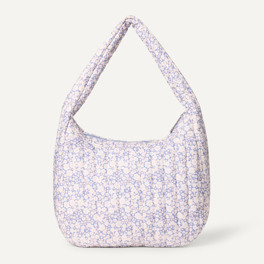 Sofia Grainge Women's Quilted Puffer Tote Bag with Zip, Blue Ivory Delicate Floral
