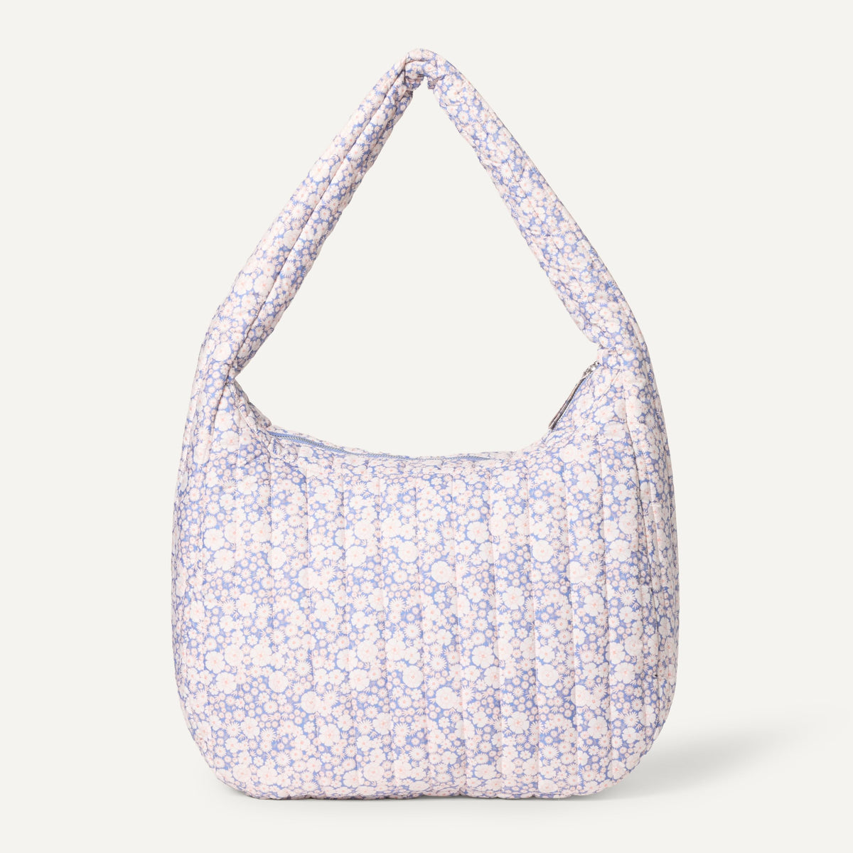 Sofia Grainge Women's Quilted Puffer Tote Bag with Zip, Blue Ivory Delicate Floral