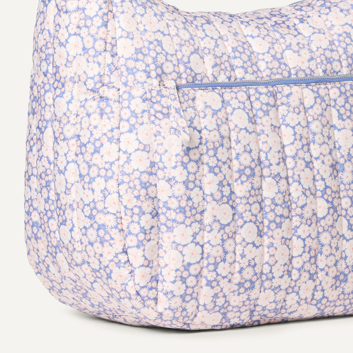 Sofia Grainge Women's Quilted Puffer Tote Bag with Zip, Blue Ivory Delicate Floral