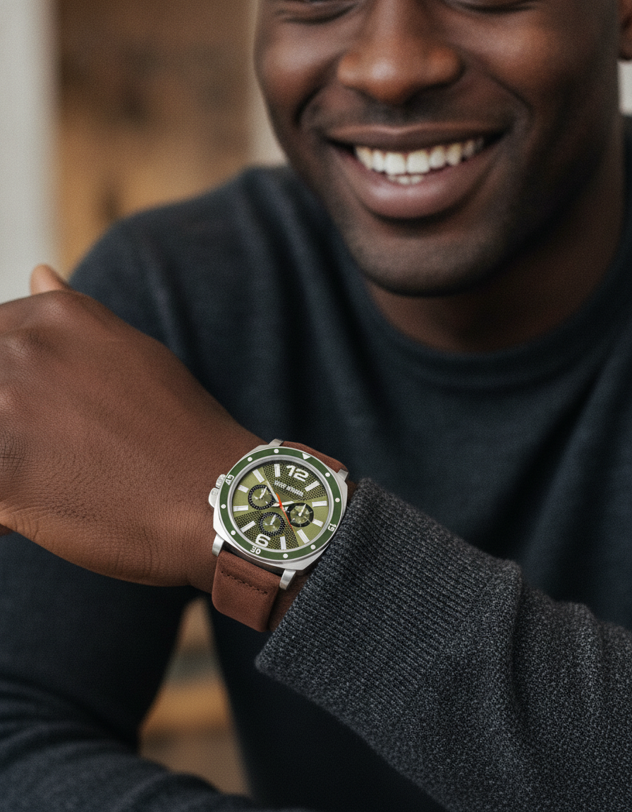 Steve Madden Men's Strap Watch Brown Leather