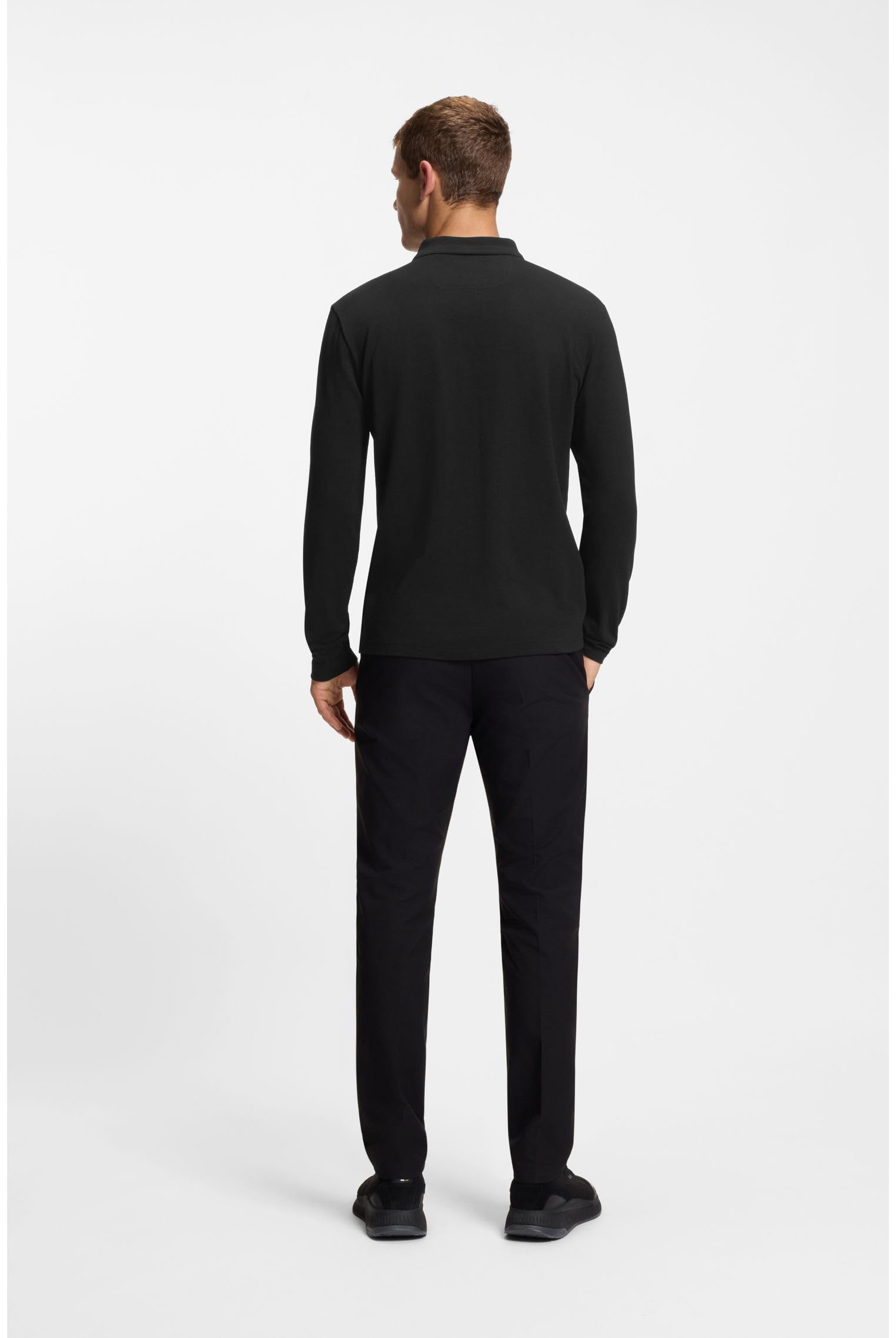 BOSS Mens Plisy Long-Sleeved Cotton Piqu'e Polo