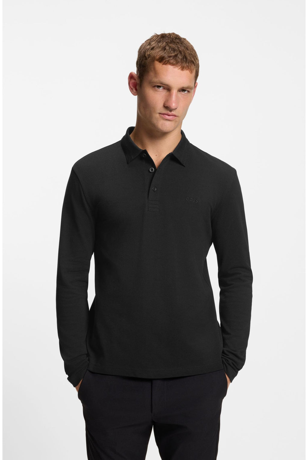 BOSS Mens Plisy Long-Sleeved Cotton Piqu'e Polo